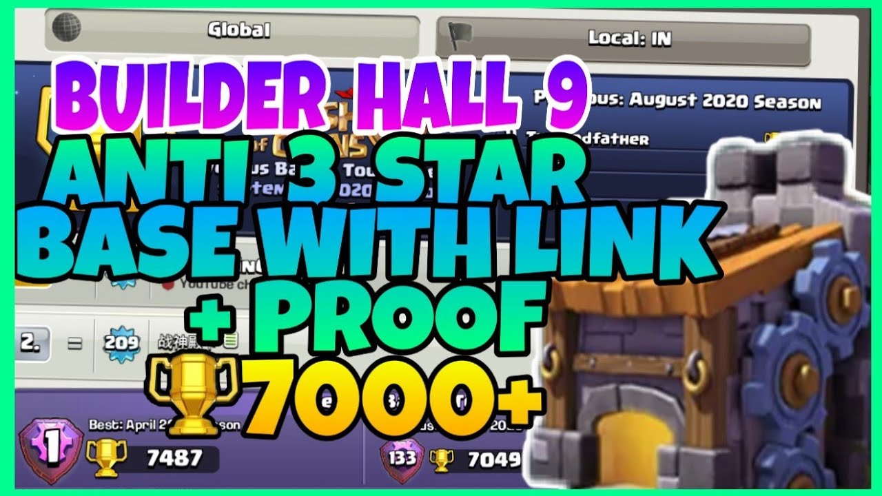 Builder hall 9 anti 3 star bases with link + proof  BH9 BASE WITH LINK