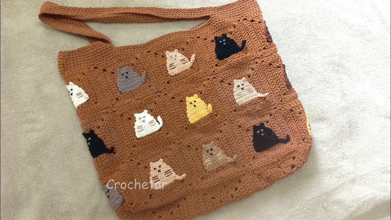 Bolsa Sacola Gatos crochê - Professora Maria Rita