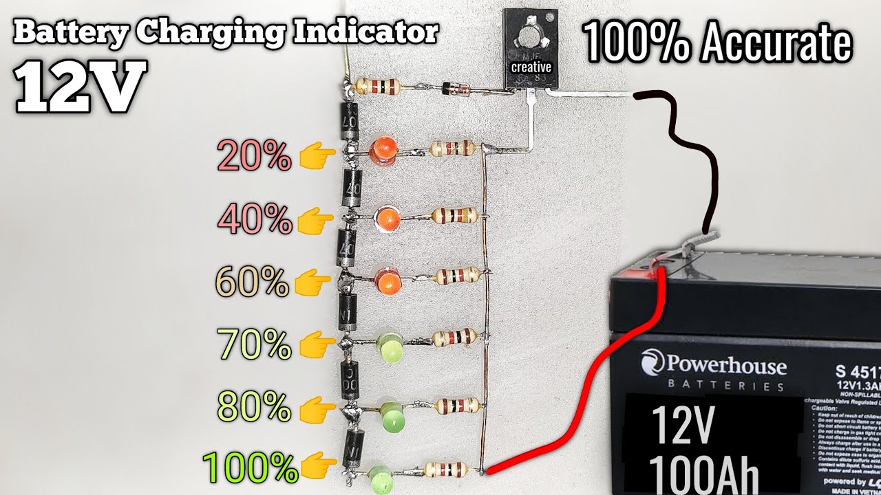 12 Volts battery charging indicator *100% Accurate No IC*