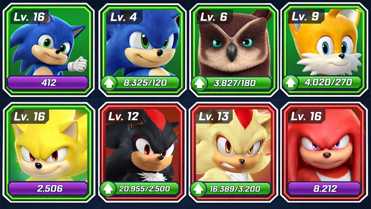Sonic Forces Speed battle - All 8 Movie Runners: Longclaw, Baby, Sonic, Supers, Shadow, Knucles