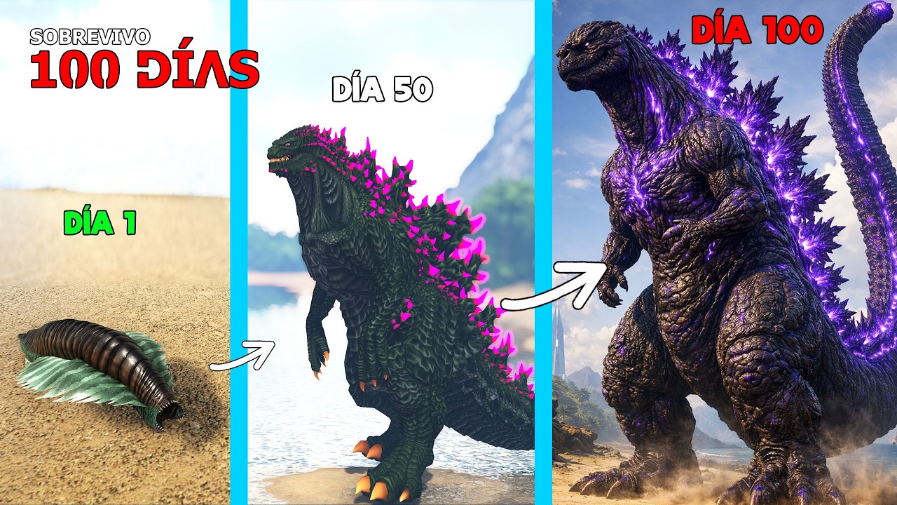 SOBREVIV&Iacute; 100 D&Iacute;AS como GODZILLA MORADO EVOLUCIONADO en ARK Soy un Dinosaurio