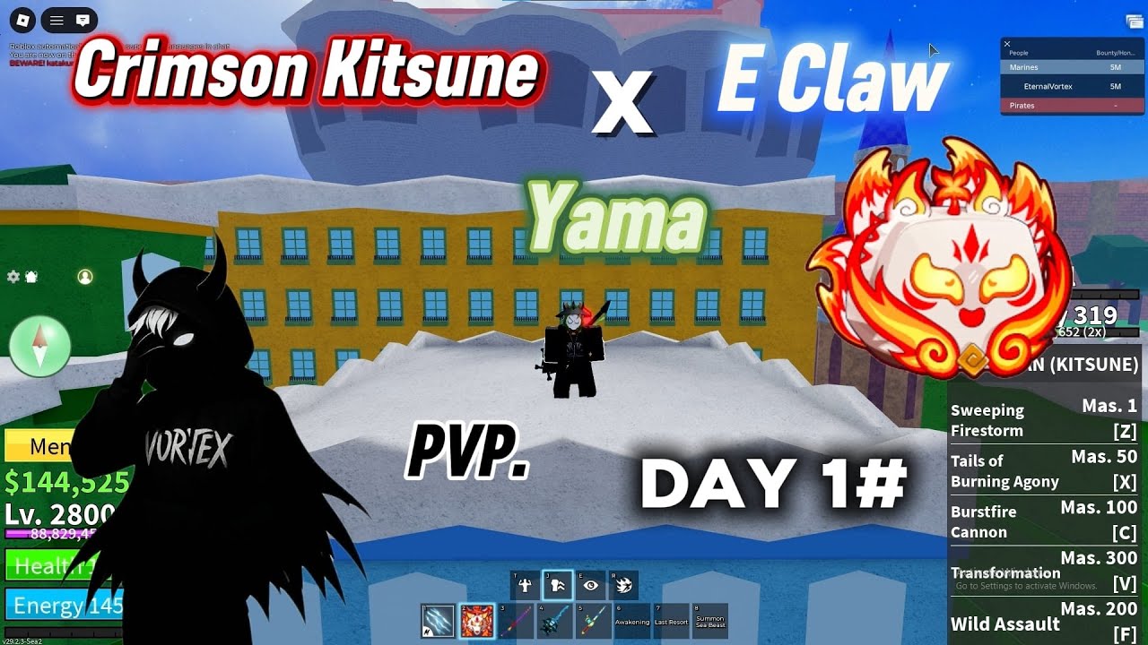 E Claw + Crimson Kitsune + Yama - bounty hunting. #bloxfruits #pvp #kitsune #vortex #subscribe ❤❤❤