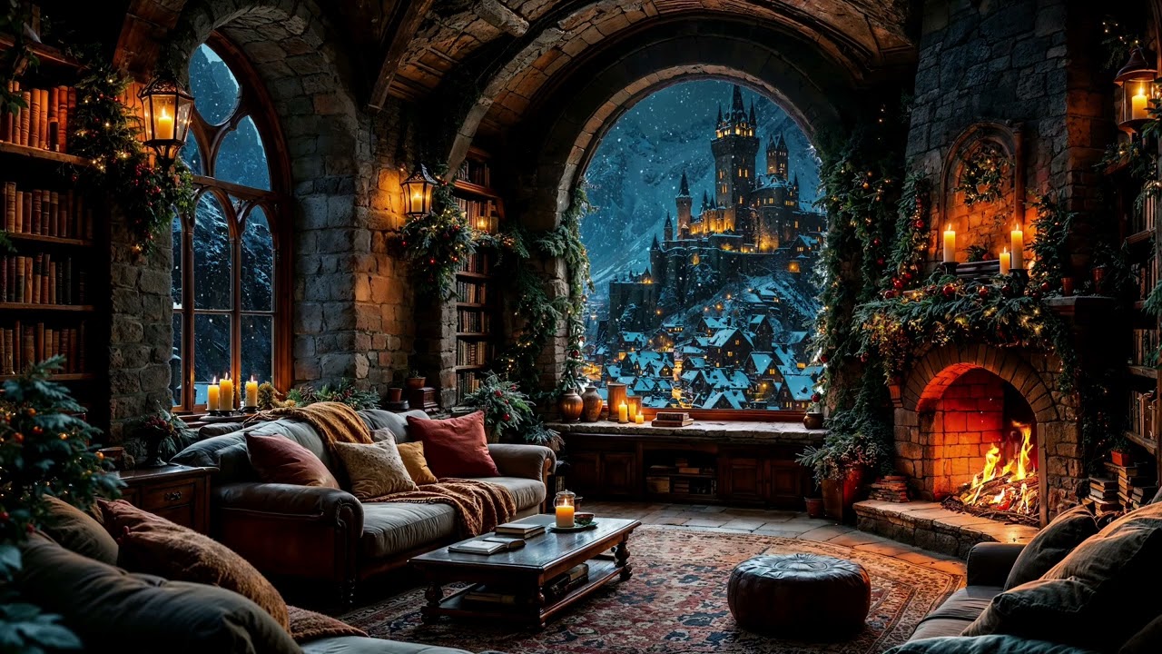 🔥 Candlelit Comfort: Fireplace Crackles & Cozy Castle Scene for Relaxation & Focus