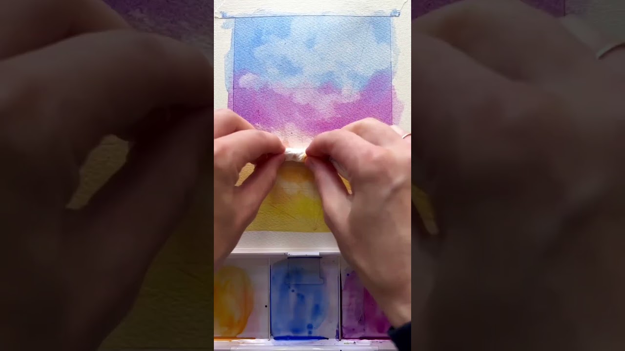 Using perspective in the sky for clouds ☁️ #watercolor #arttutorial #watercolorpainting #artist #art