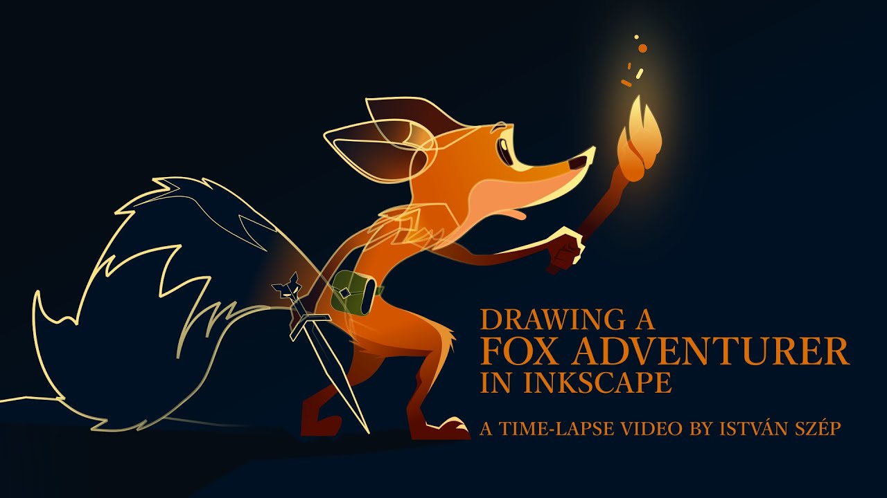 Drawing a fox adventurer character with Inkscape - a fast time-lapse illustration
