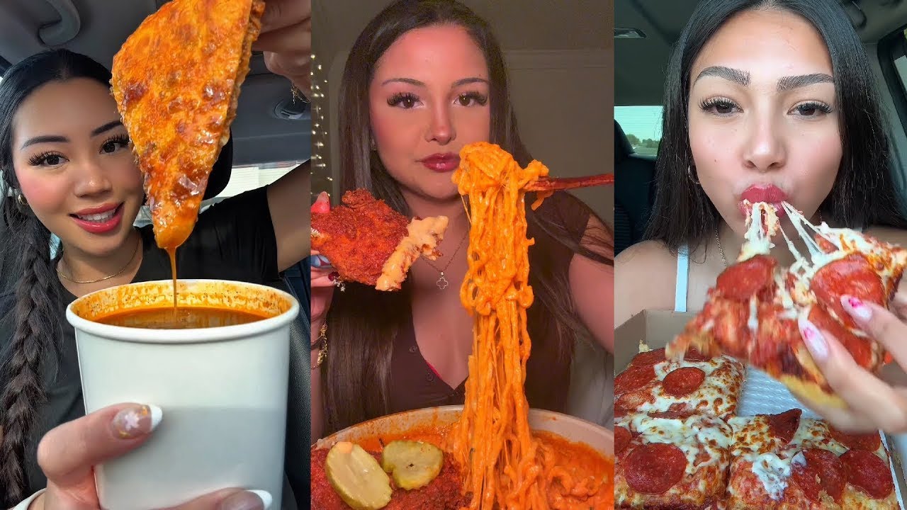 TIKTOK Mukbang Compilation | Taco Bell, Dave's, Pizza Hut, Wingstop, Cane's & More!