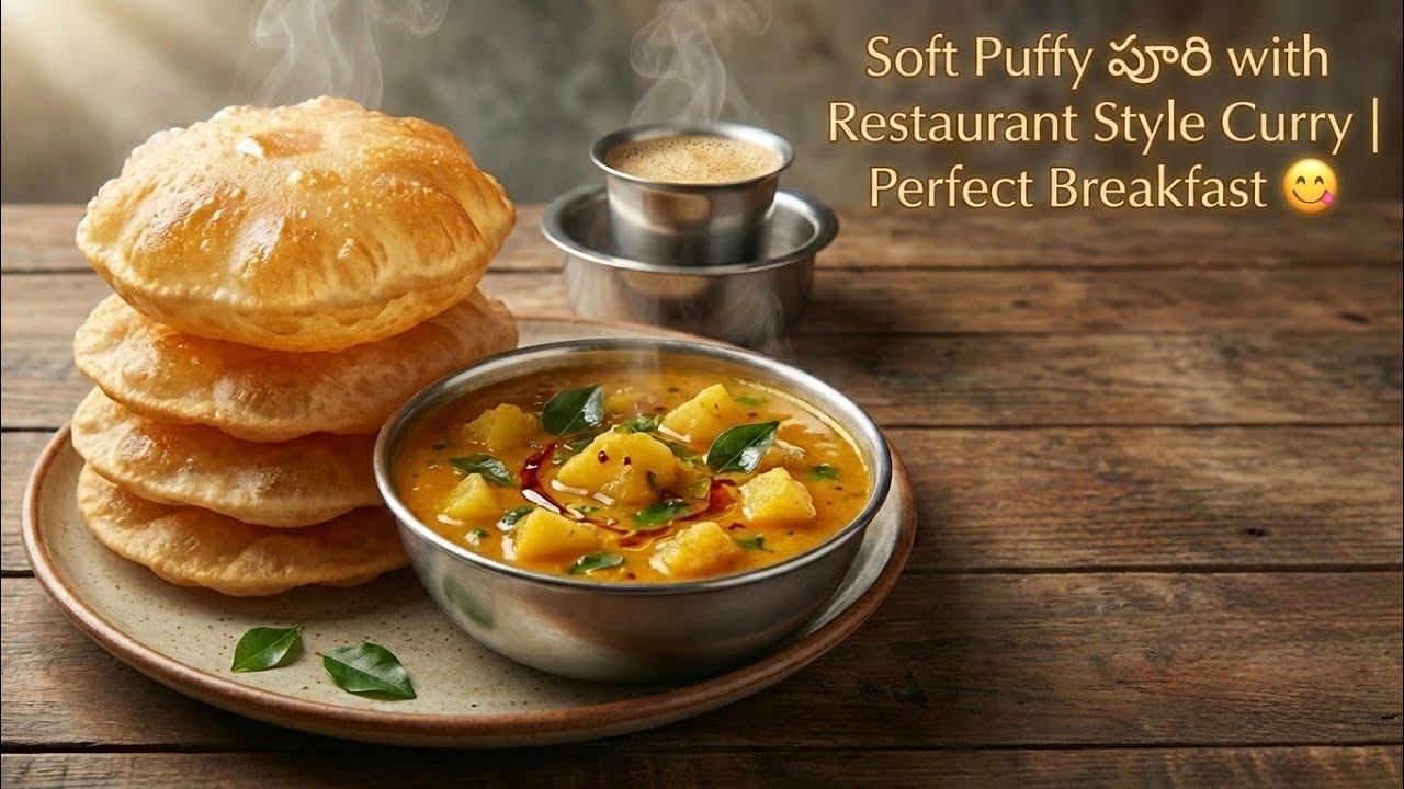 Soft Puffy పూరి with Restaurant Style Curry | Perfect Breakfast 😋