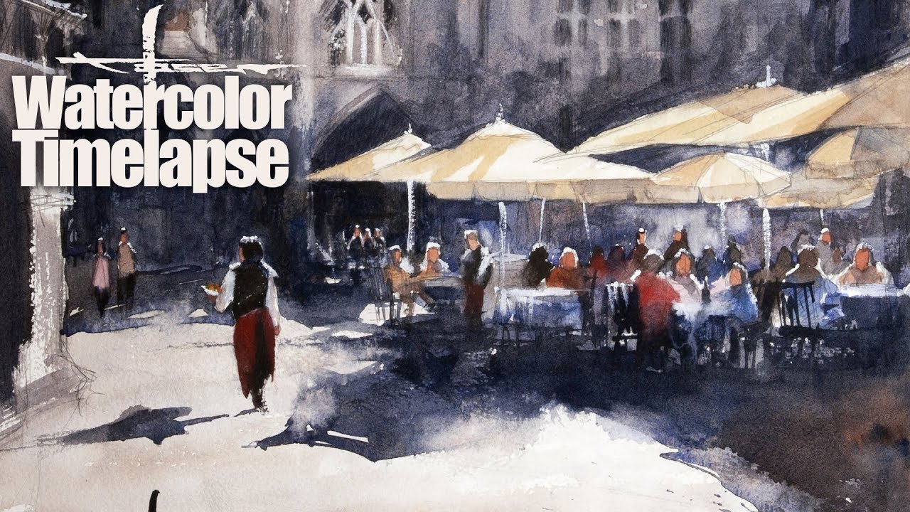 Watercolor [Speed painting - Timelapse]  Cityscape Munich Rathaus