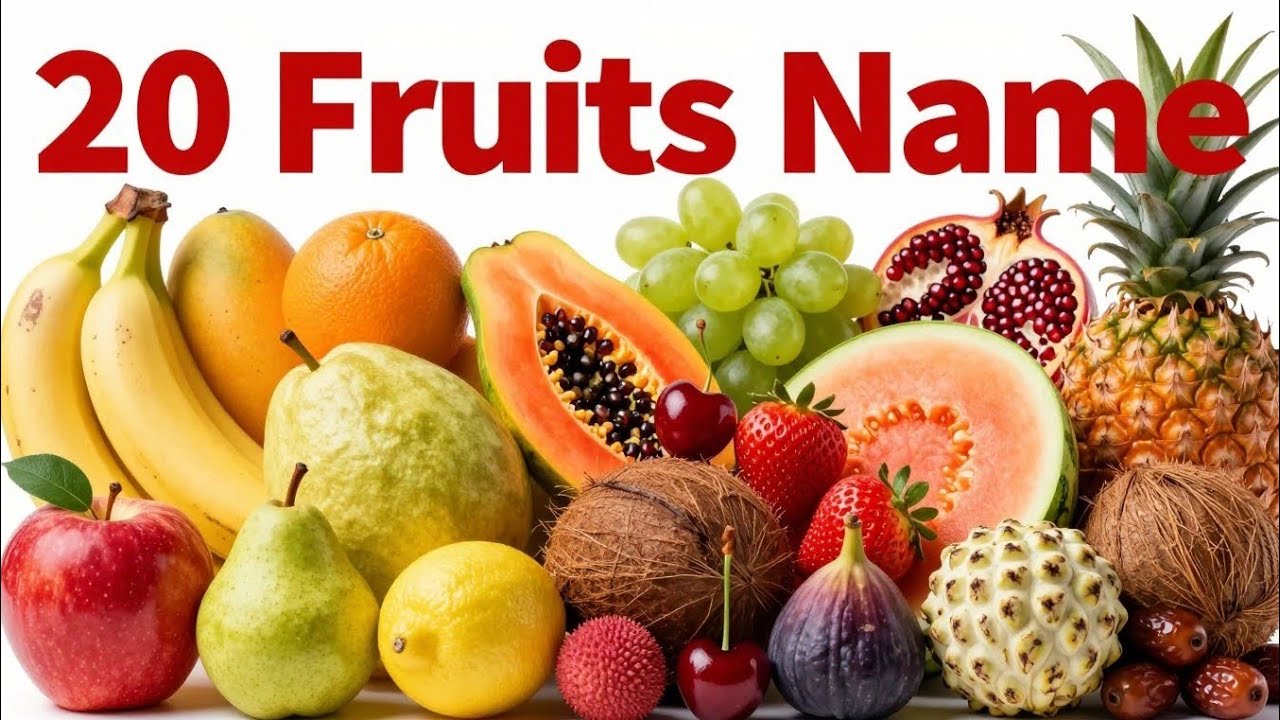 “20 फलों के नाम | 20 Fruits Name in Hindi and English | Realistic Fruits Images | Healthy Fruits