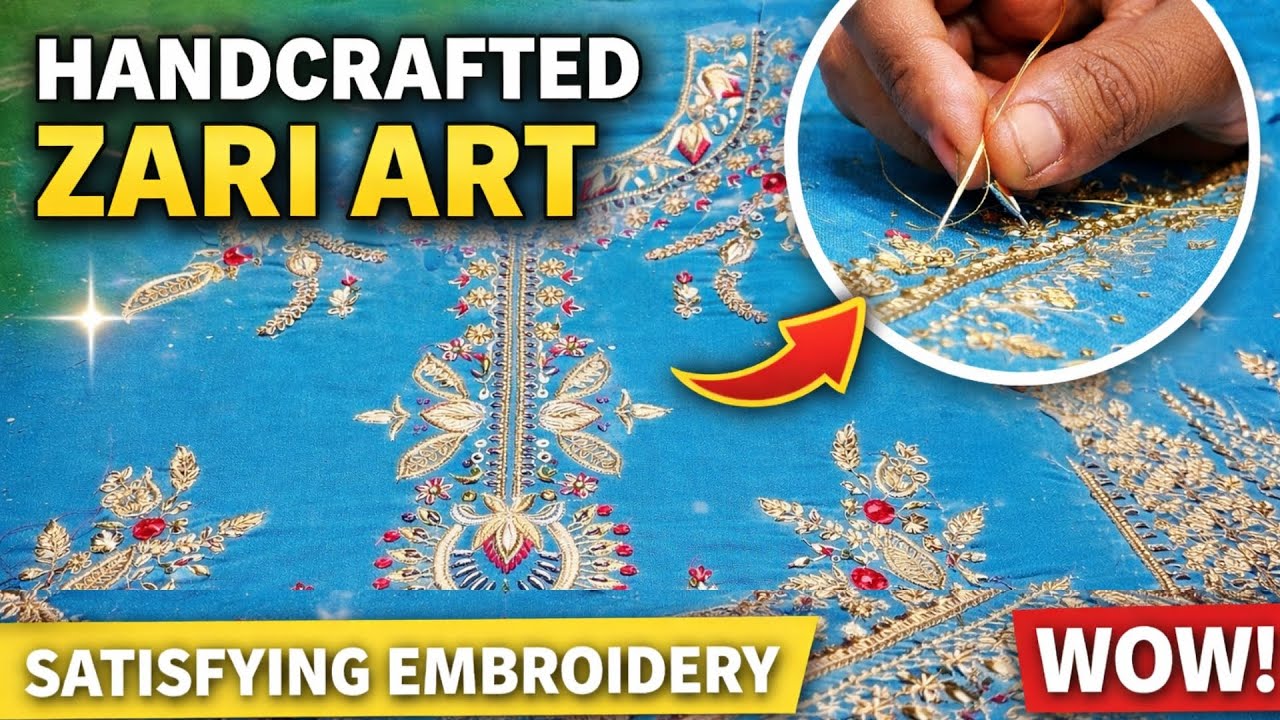 Royal Blue Zari Hand Embroidery ✨ Full Dress Hand Work Masterpiece
