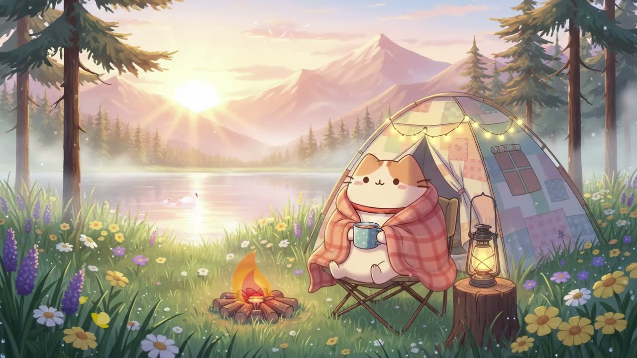 Marshmallow's Lakeside Morning 🏕️ Lofi Beats to Study & Relax by the Campfire ☕️
