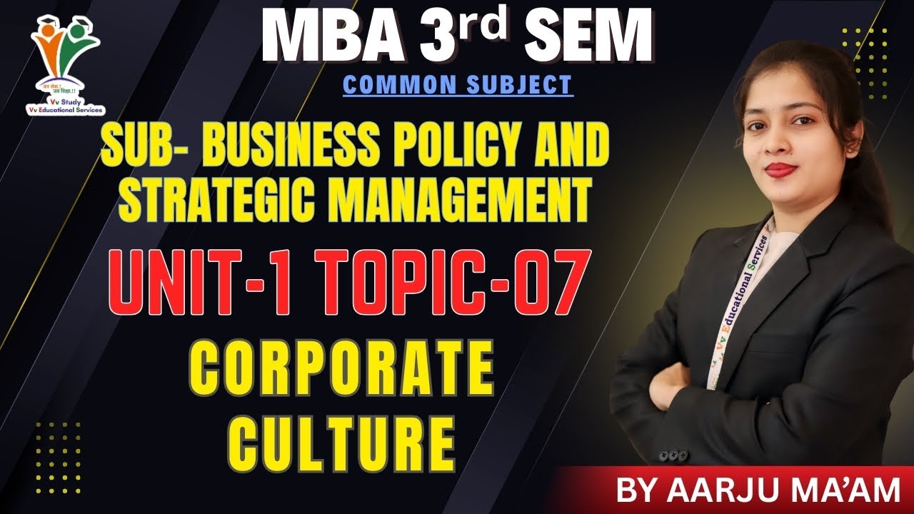 CORPORATE CULTURE - MBA 3rd SEM | BUSINESS POLICY & STRATEGY MGT | (UNIT-1) | BY AARJU MAAM