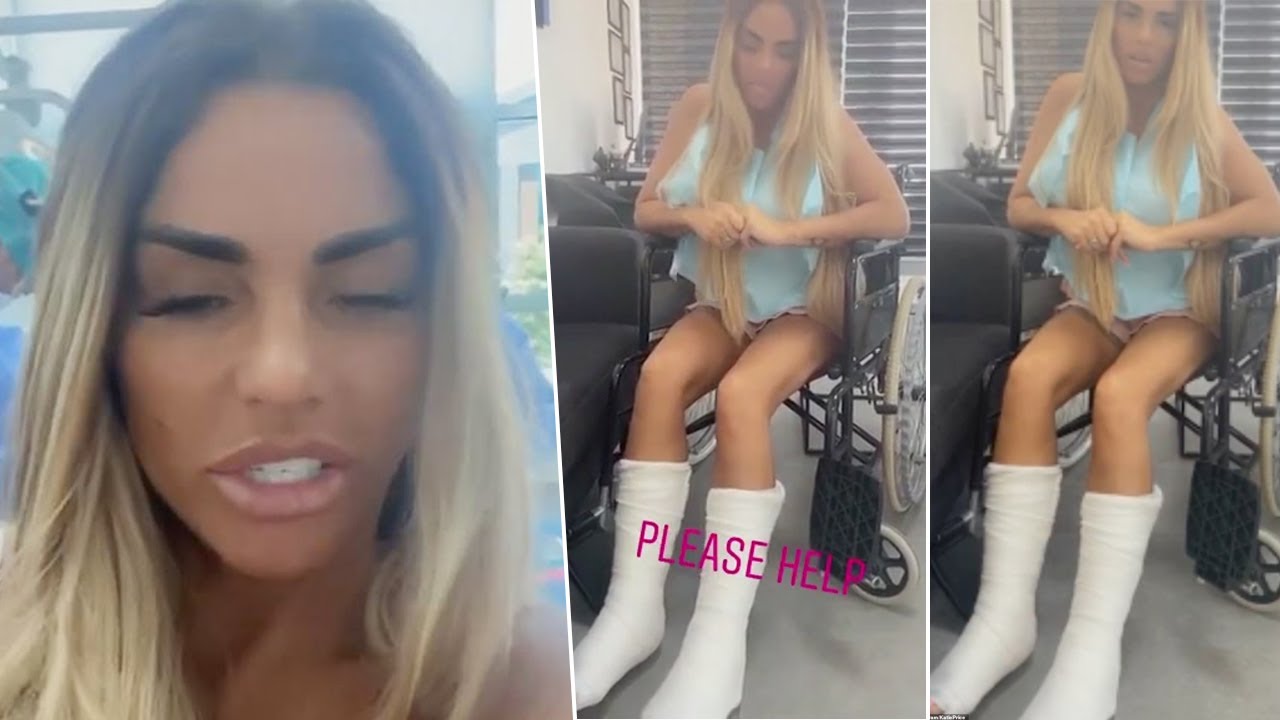 Katie Price begs for help after breaking her feet