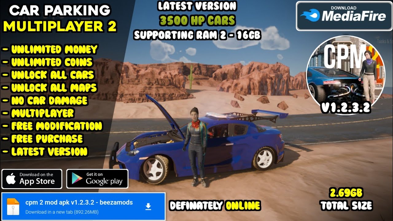 car parking multiplayer 2 mod apk v1.2.3.2 | 3500 HP cars, unlimited money & unlock all maps