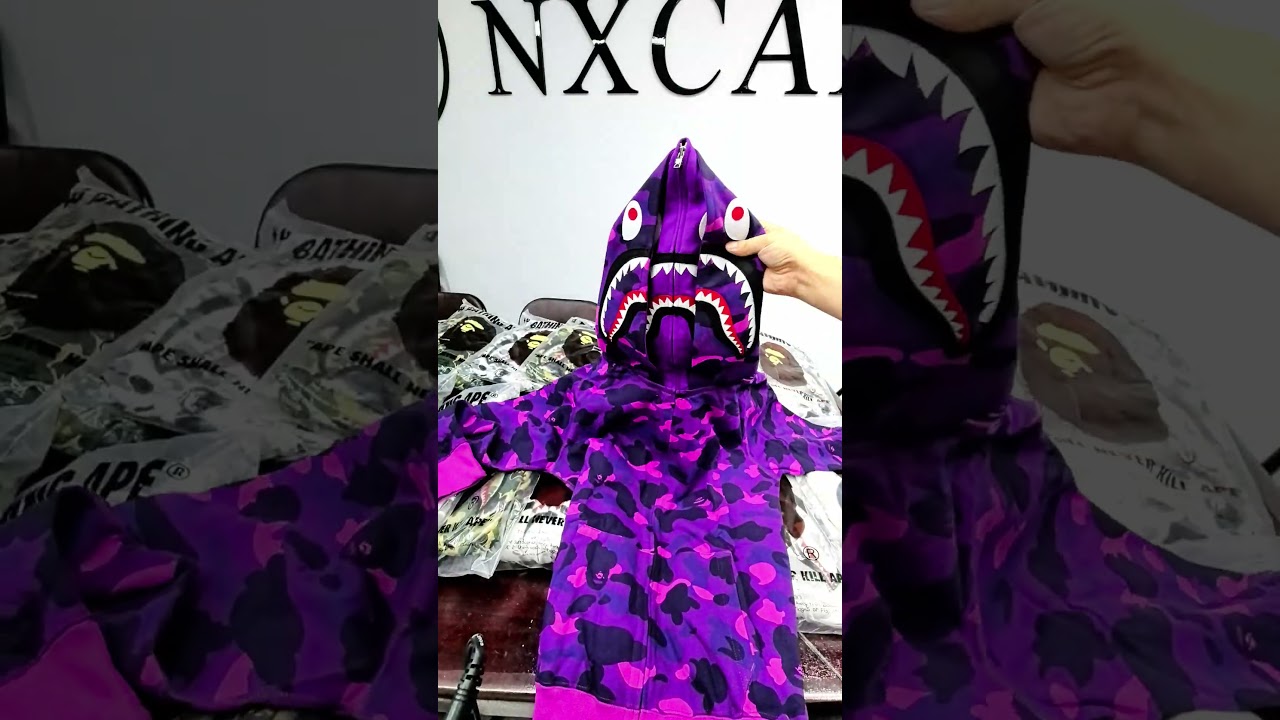 Bape Shark Hoodie Double Hood Purple Camo #bape #hoodie Toweling Embroidery Printing #jacket
