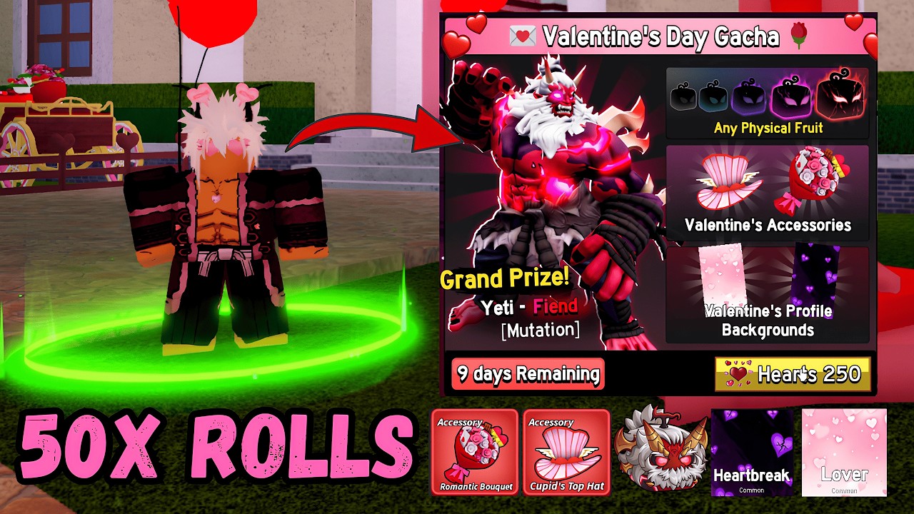 I Rolled 50x Valentine Gacha to Unlock EVERY New Limited Item in Blox Fruits😱💖