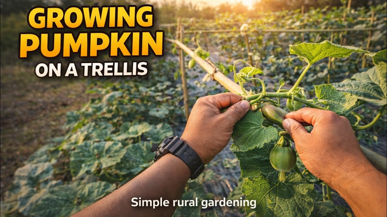 Growing Pumpkin on a Trellis | Simple Rural Gardening 🎃