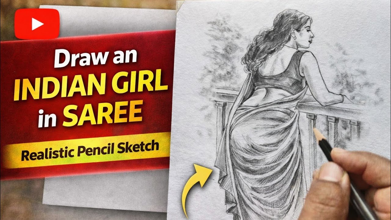 Beautiful Indian Girl in Saree – Pencil Sketch Step by Step |Stunning Back Pose Sketch | Pencil Art 