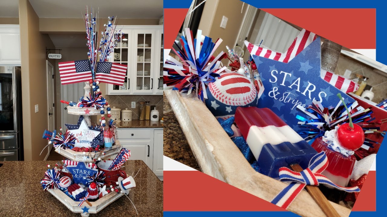 FARMHOUSE 4TH OF JULY TIERED TRAY - SUMMER DECOR IDEAS - DECORATE WITH ME - PATRIOTIC DECOR