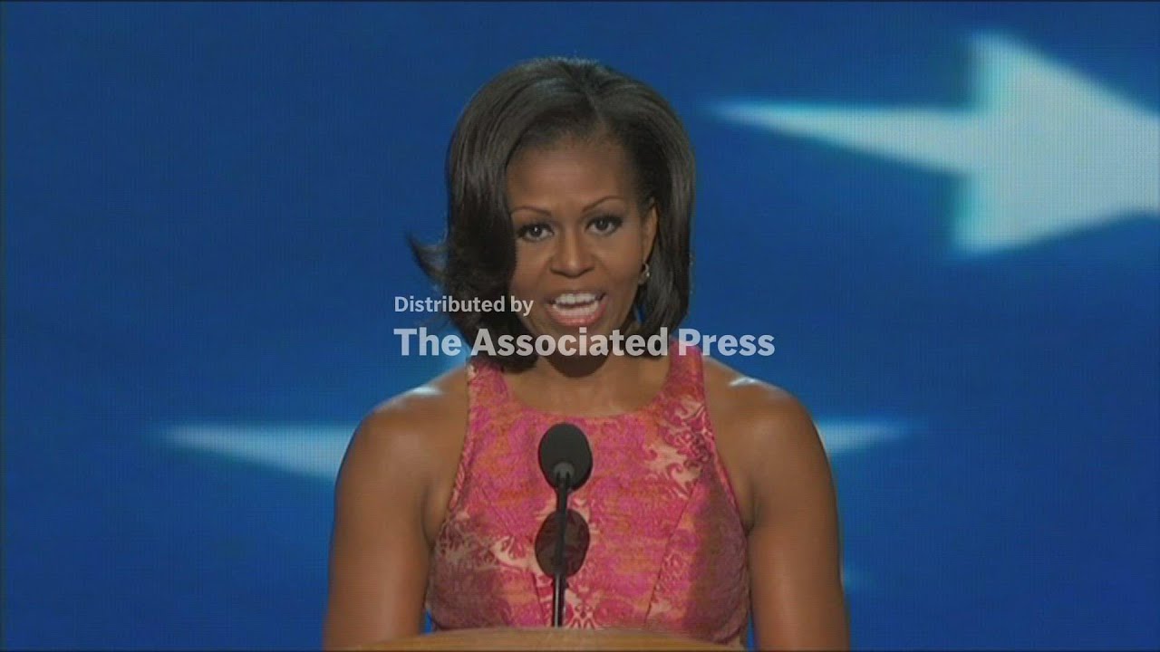 First lady Michelle Obama lovingly praised her husband in a prime-time Democratic Convention speech