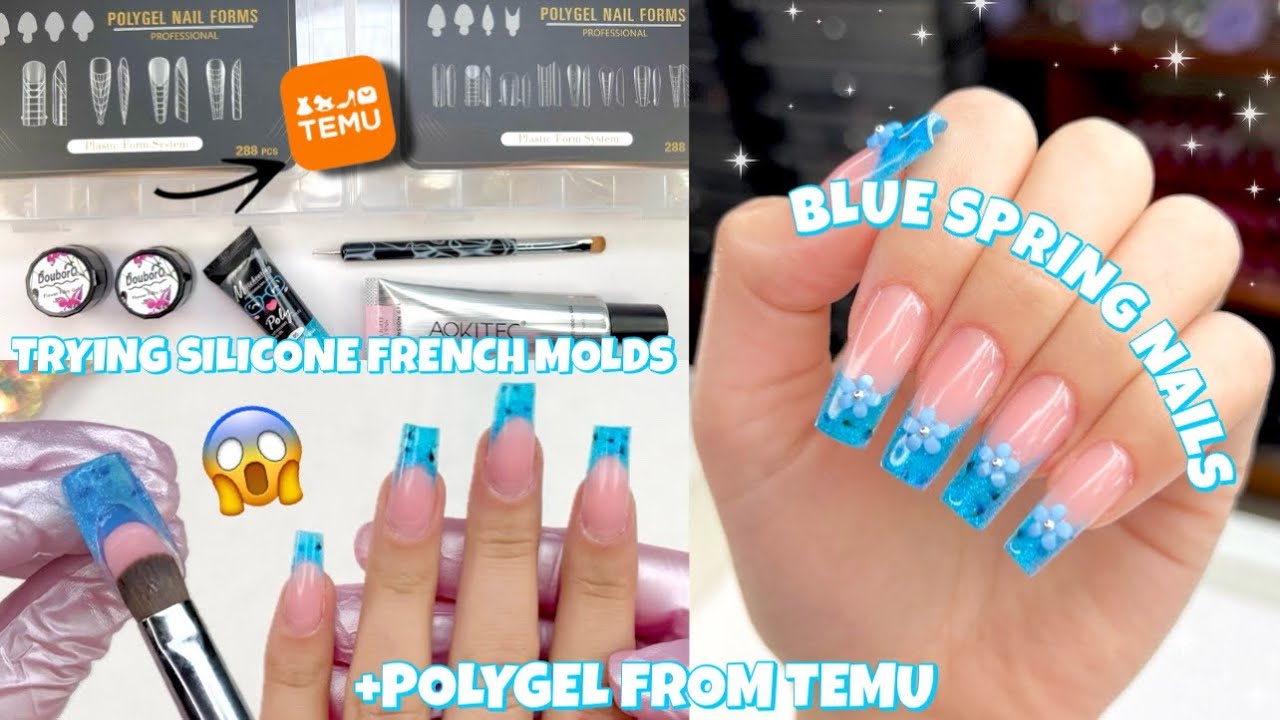 TRYING FRENCH TIP SILICONE NAIL MOLDS & POLYGEL FROM TEMU | EASY FRENCH TIPS USING DUAL FORMS