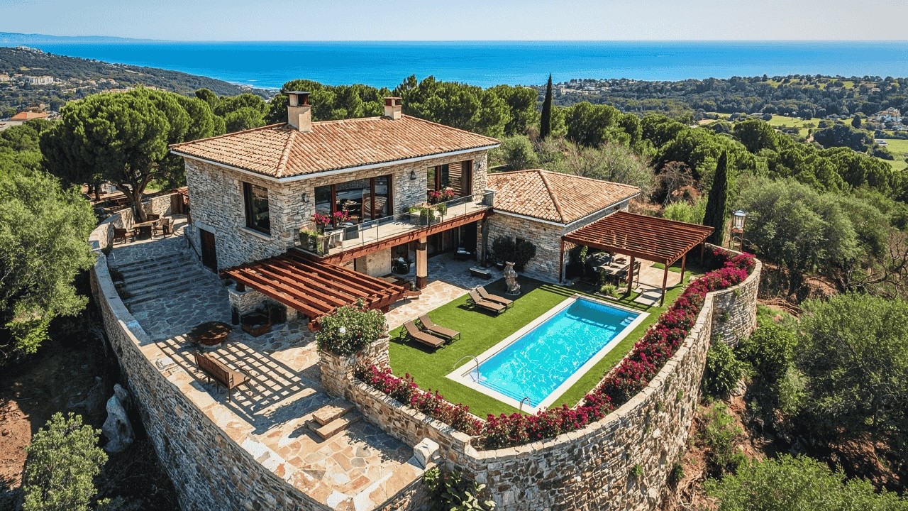 Inside a Modern Mediterranean Home with Pool and Outdoor Kitchen | Natural Stone & Sea View Luxury