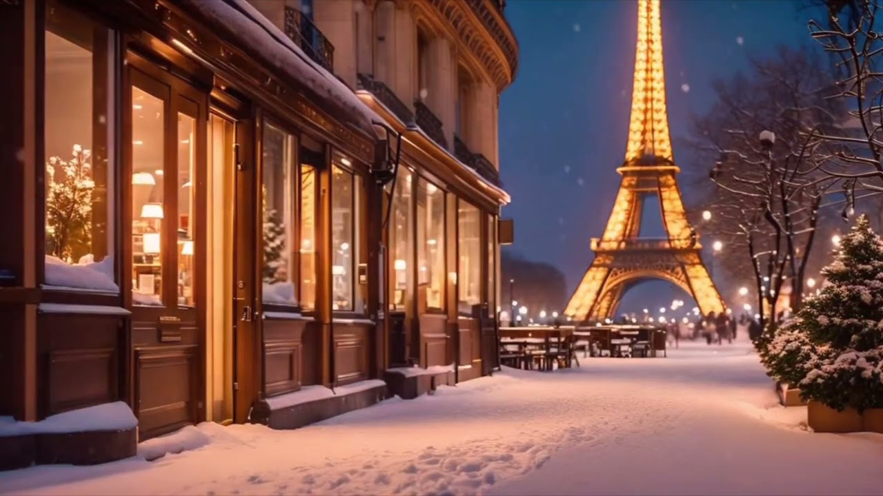 Holiday Winter Scene in Paris with Holiday Jazz Music