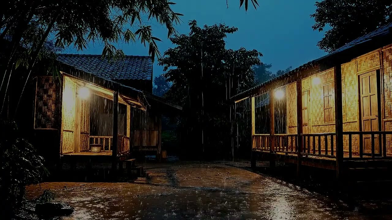 🔴Heavy Rain & Thunder  🌧️ Dark Rural Village Night