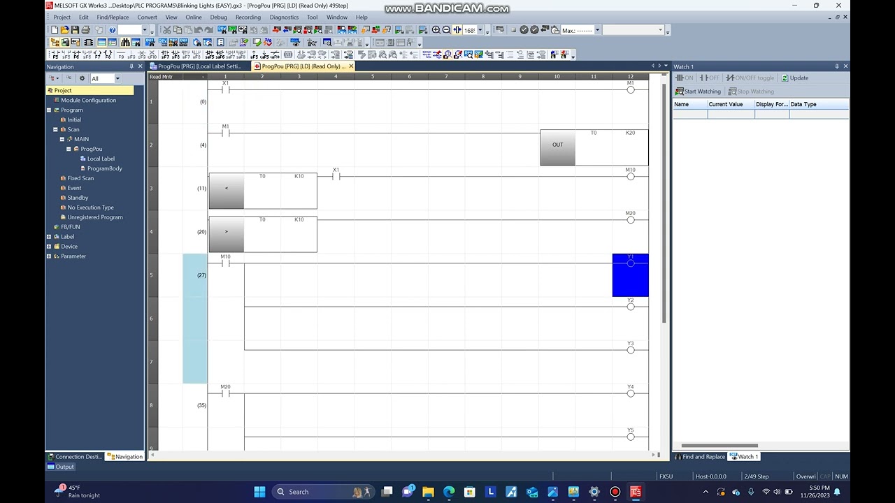 Mitsubishi PLC Blinking LED Program | Ladder Logic Gxworks3