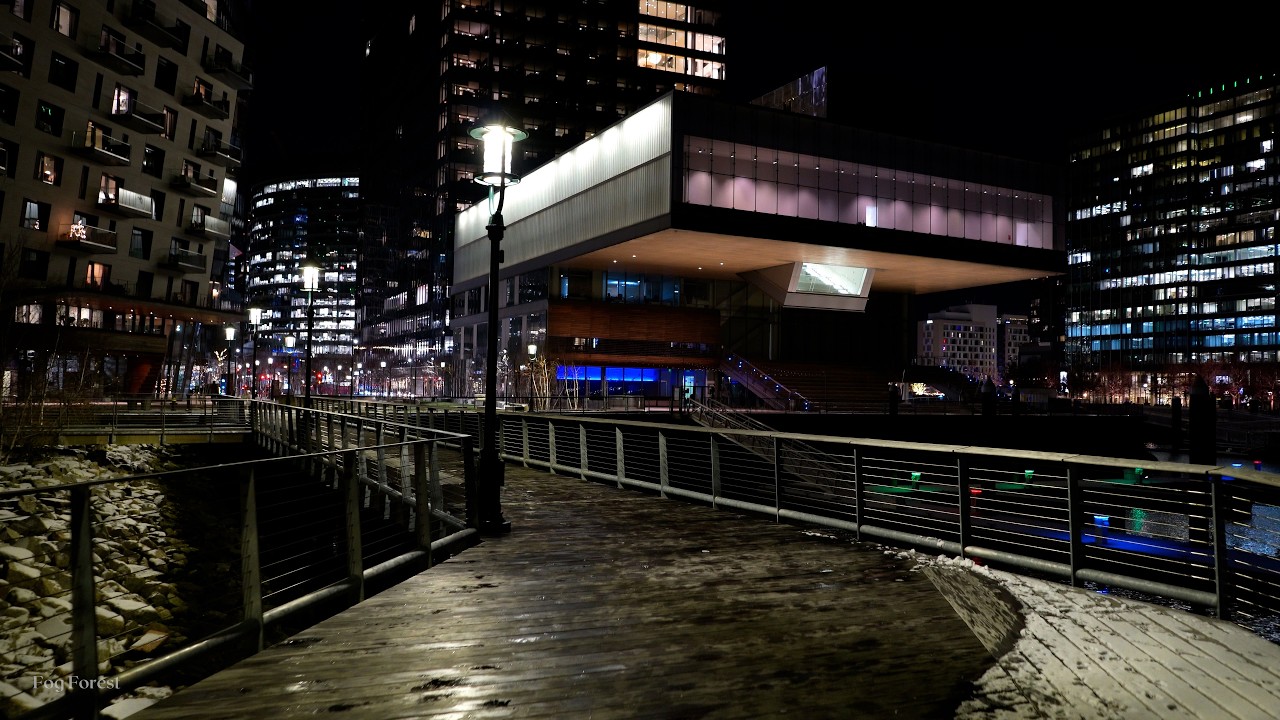 Frozen Midnight Walk in Boston - Seaport District - 4K ASMR
