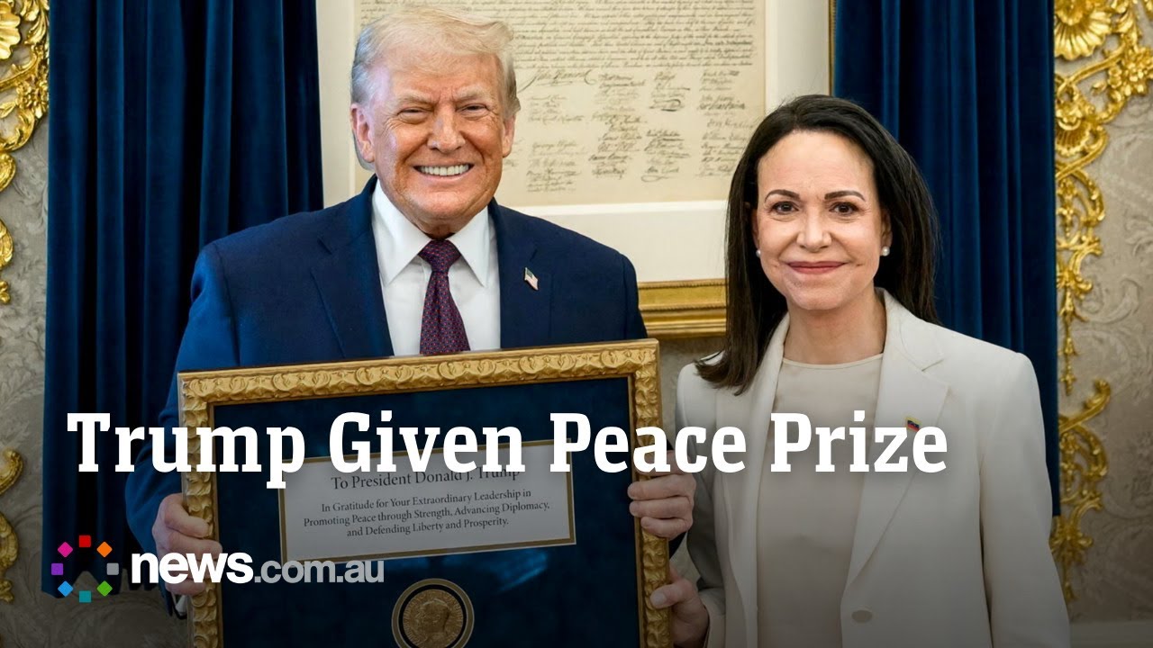 Nobel Peace Prize winner presents medal to Donald Trump in Washington