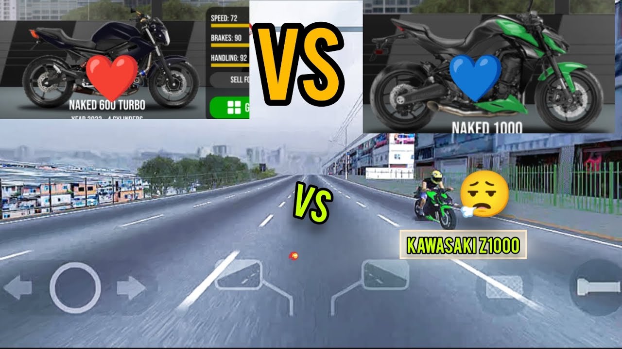 Traffic motos 3 game play video Kawasaki z1000 vs naked 600 turbo