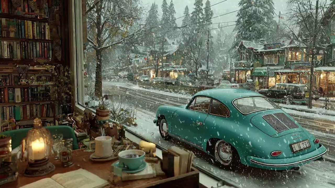 Quiet Winter Night with Snow Falling Outside the Window | Cozy Fireplace Ambience for Deep Sleep