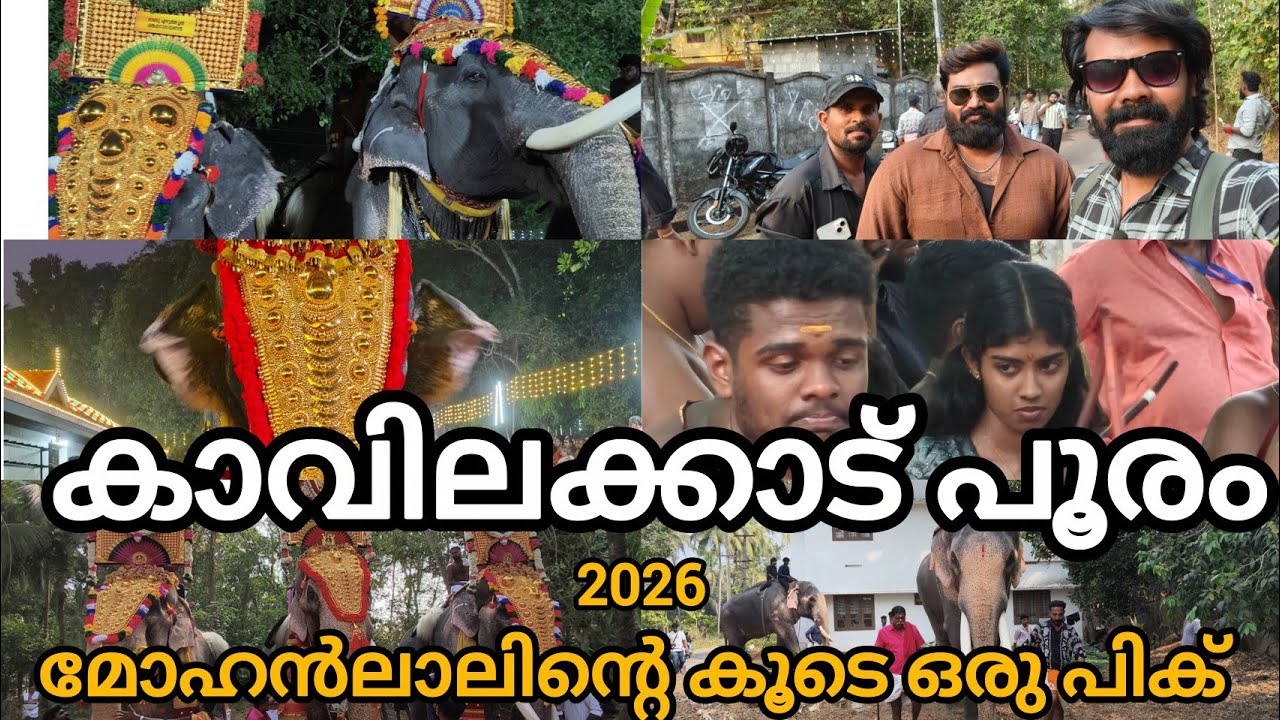 കാവിലക്കാട് പൂരം 2026 രാമനടക്കം നിരവധി ആനകൾ വന്നു . ഒടുവിൽ മോഹൻലാലിന്റെ കൂടെ ഒരു ഫോട്ടോയും എടുത്തു 