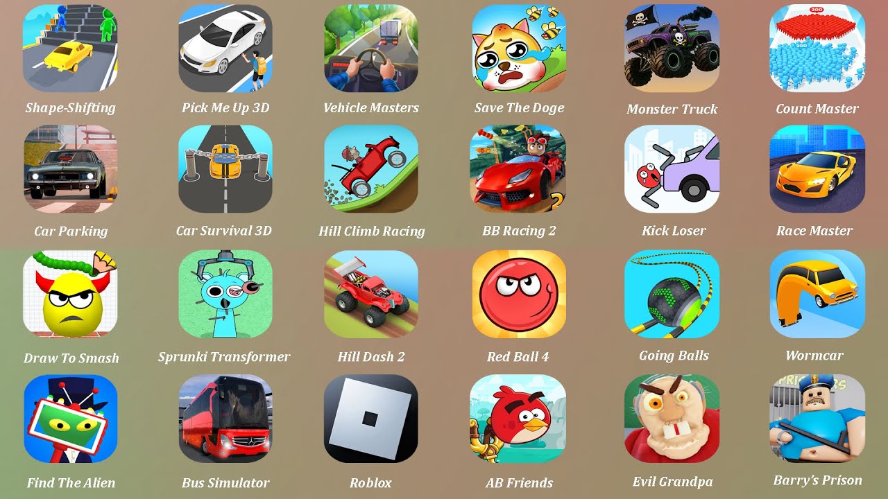 Vehicle Masters,Hill Climb Racing,Pick Me Up 3D,Race Master,Sprunki Transformer,Draw To Smash