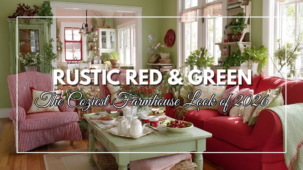 Rustic Red & Green Decor 2026  Cozy Vintage Farmhouse Cottagecore Style