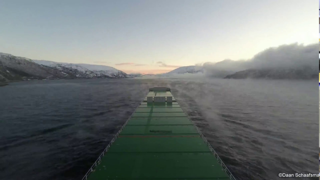 M.V. Reestborg is approaching Mosjoen, Norway