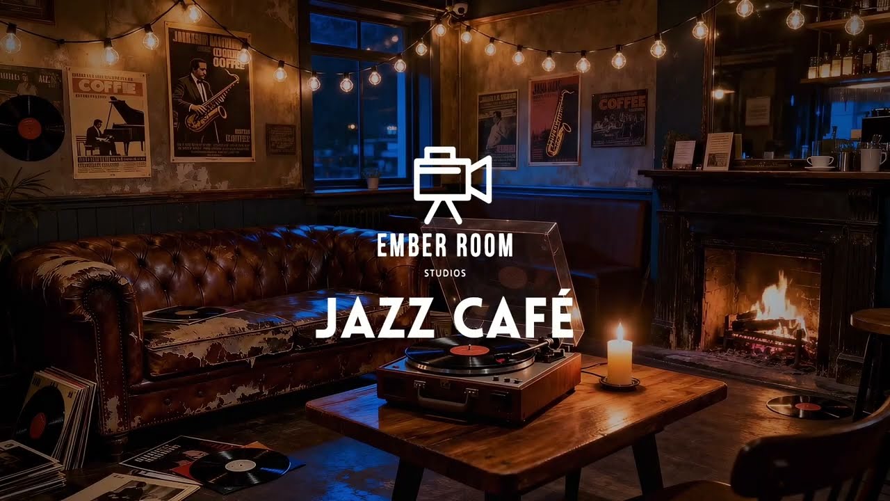 Jazz Café Ambience ☕🔥 Steamy Relaxing Jazz Music | Cozy Night Lounge | Fireplace & Candlelight 4 HRS