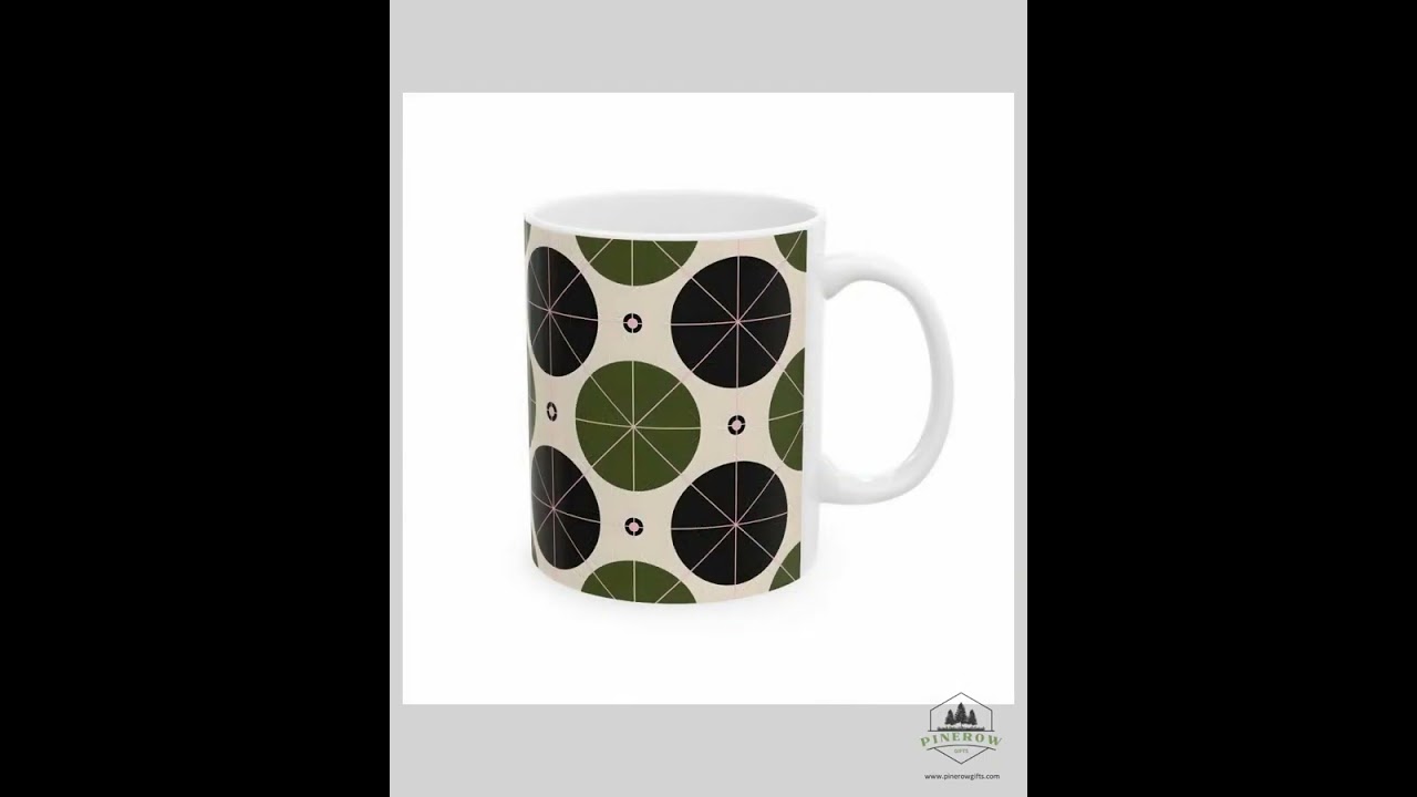 Geometric Moss Green Ceramic Mug | Home & Kitchen, Gift, Modern Design, Tea, Coffee, Tea Lovers