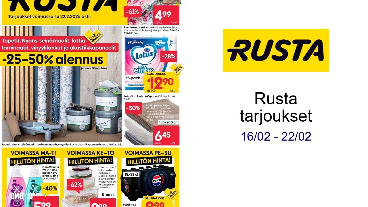 Rusta tarjoukset 16/02 - 22/02