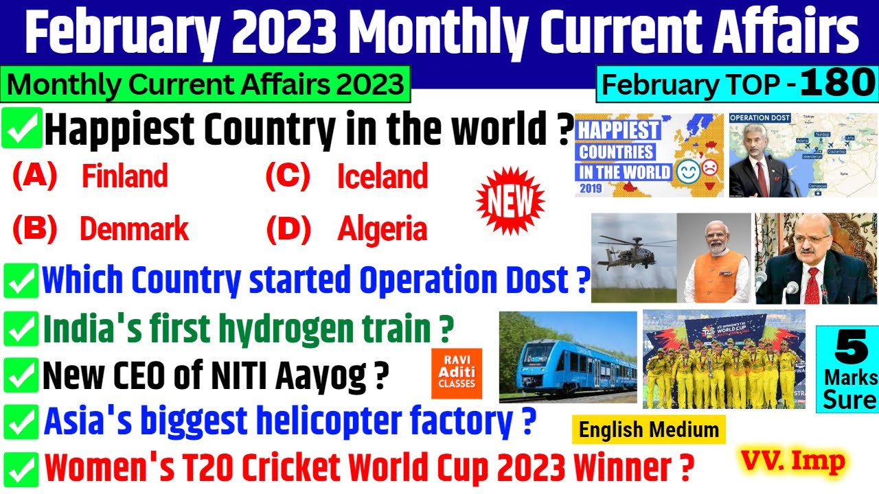 February 2023 Monthly Current affairs English | Current Affairs 2023 Full Month Most imp Questions