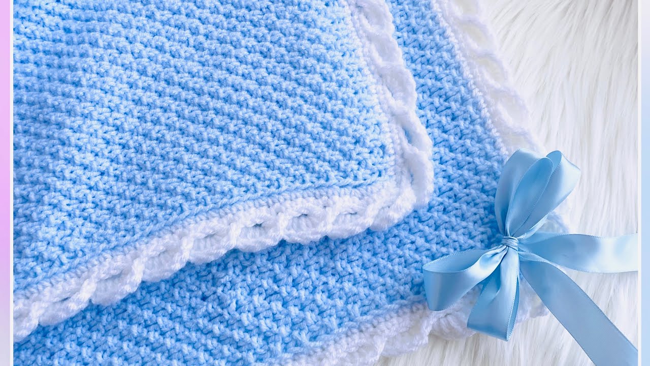Easy Knit Baby Blanket with Crochet Waves Border | Caleb Baby Blanket Pattern 🧶