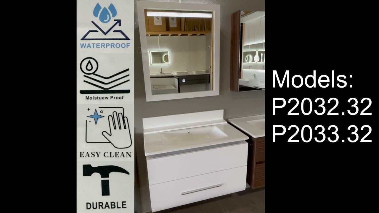 Waterproof Floating Vanity Include Mirror w/ LED Lights Models P2032 P2033