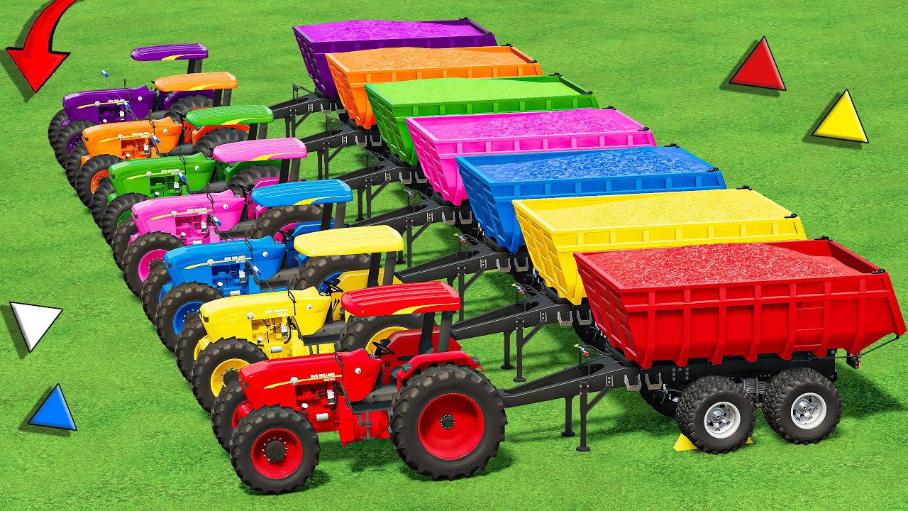 JCB FASTRAC, VALTRA, NEW HOLLAND TRANSPORT BATTLE WITH COLORED HAY BALES! FS22