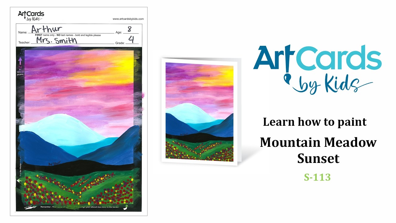 MOUNTAIN MEADOW SUNSET S-113 | ART CARDS BY KIDS | FOLLOW ALONG ART INSTRUCTIONS