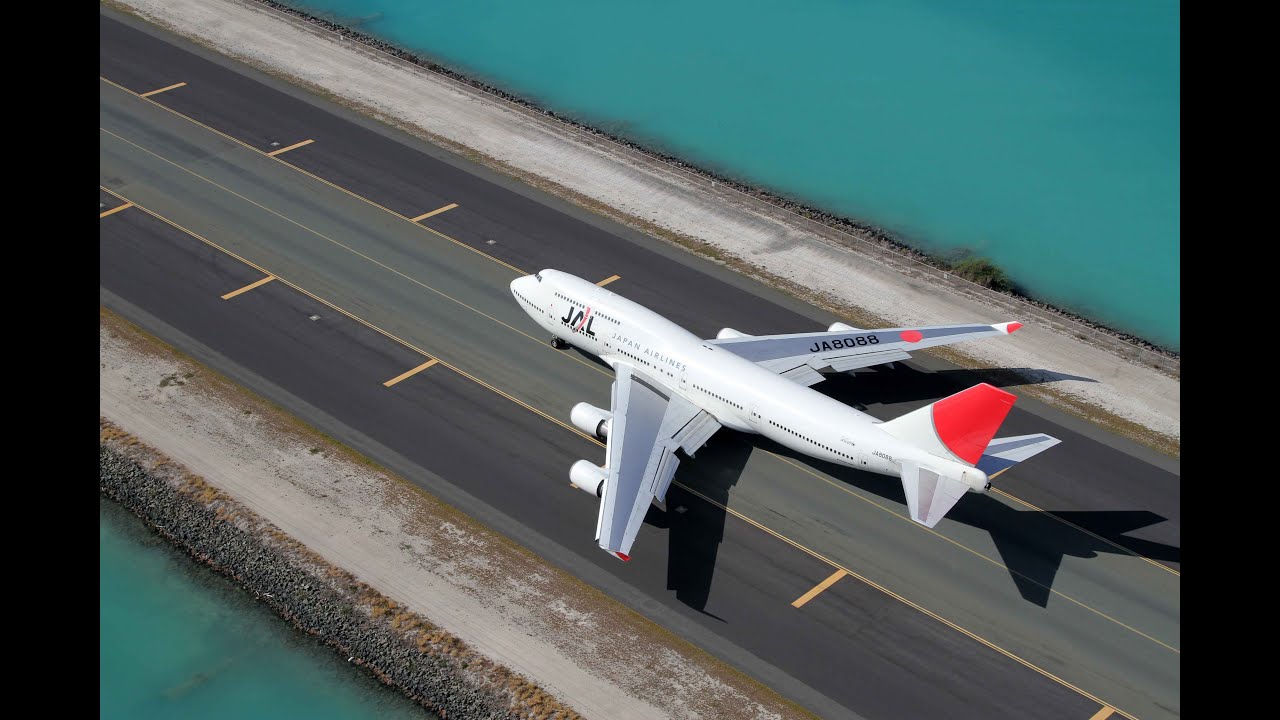 JAL　B747　ジャンボ　ホノルル離陸を空撮