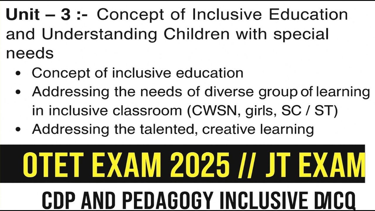 INCLUSIVE EDUCATION MCQ OTET EXAM 2025