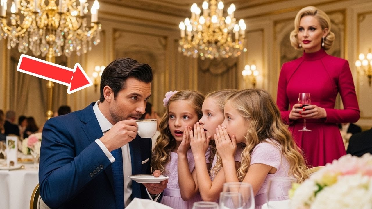 Single dad was having tea alone Froze— triplet girls whispered: "Pretend you're our father"