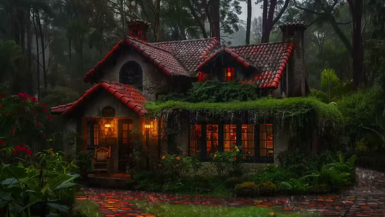 Deep Sleep Tonight with Heavy Rain at a Forest House | 8 Hours Relaxing Rain Sounds