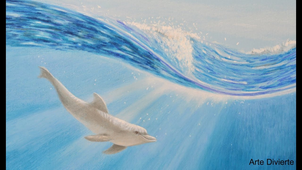 Cómo dibujar un delfín bajo el agua con lápices de colores- Arte Divierte.